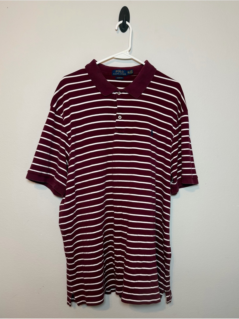 Polo by Ralph Lauren Maroon & White Striped Short-Sleeve Polo